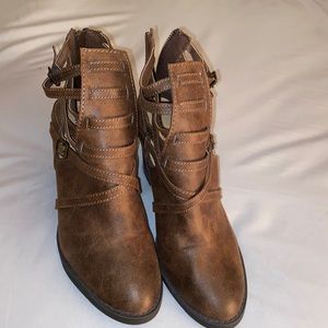 Brown booties with side cutouts